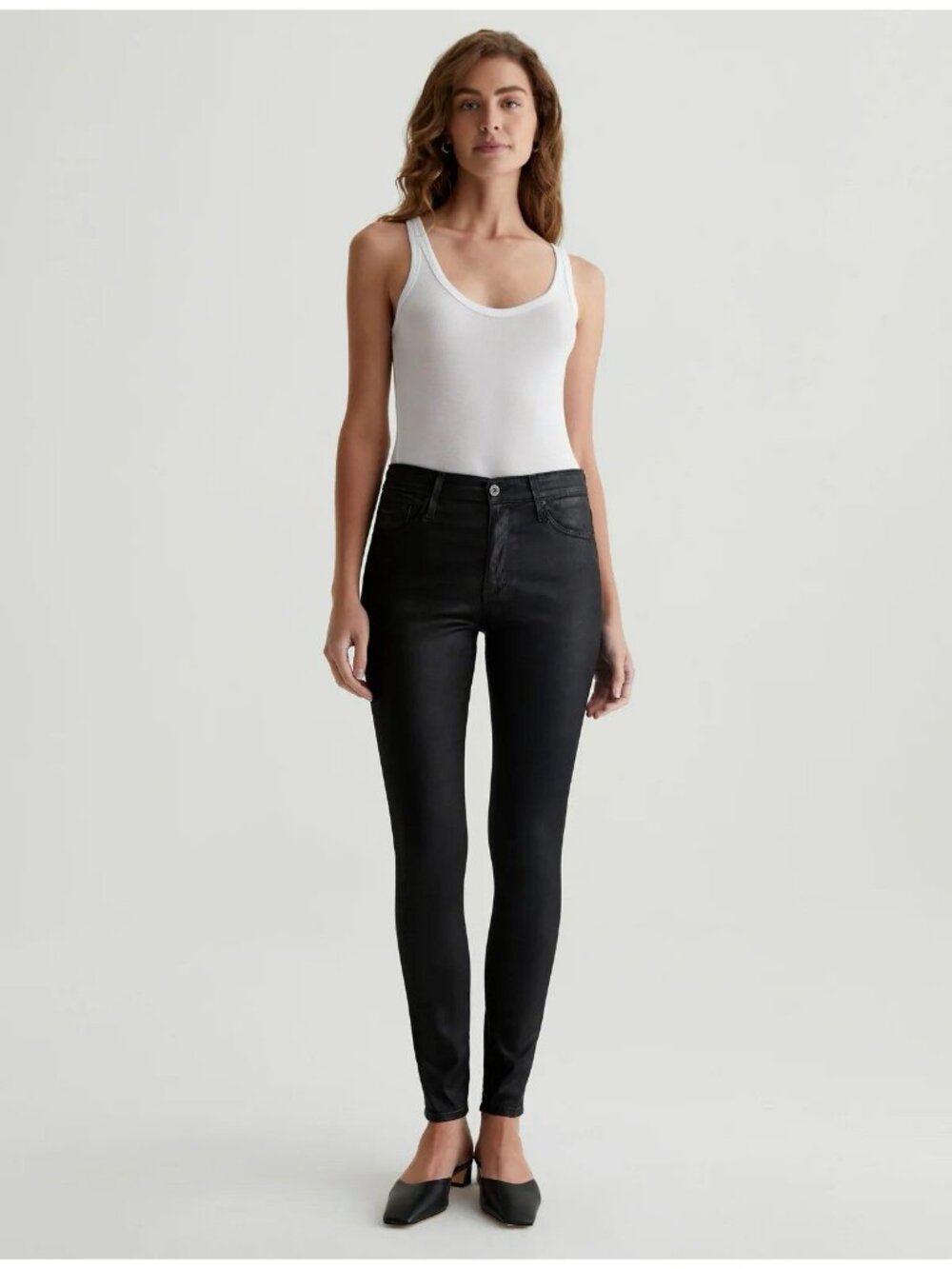AG Goldschmied The Farrah High-Rise Skinny Ankle Leatherette Pants Black 27